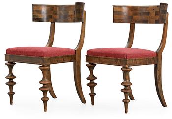 A pair of, possibly Danish, stained beech chairs, 1920-30's.