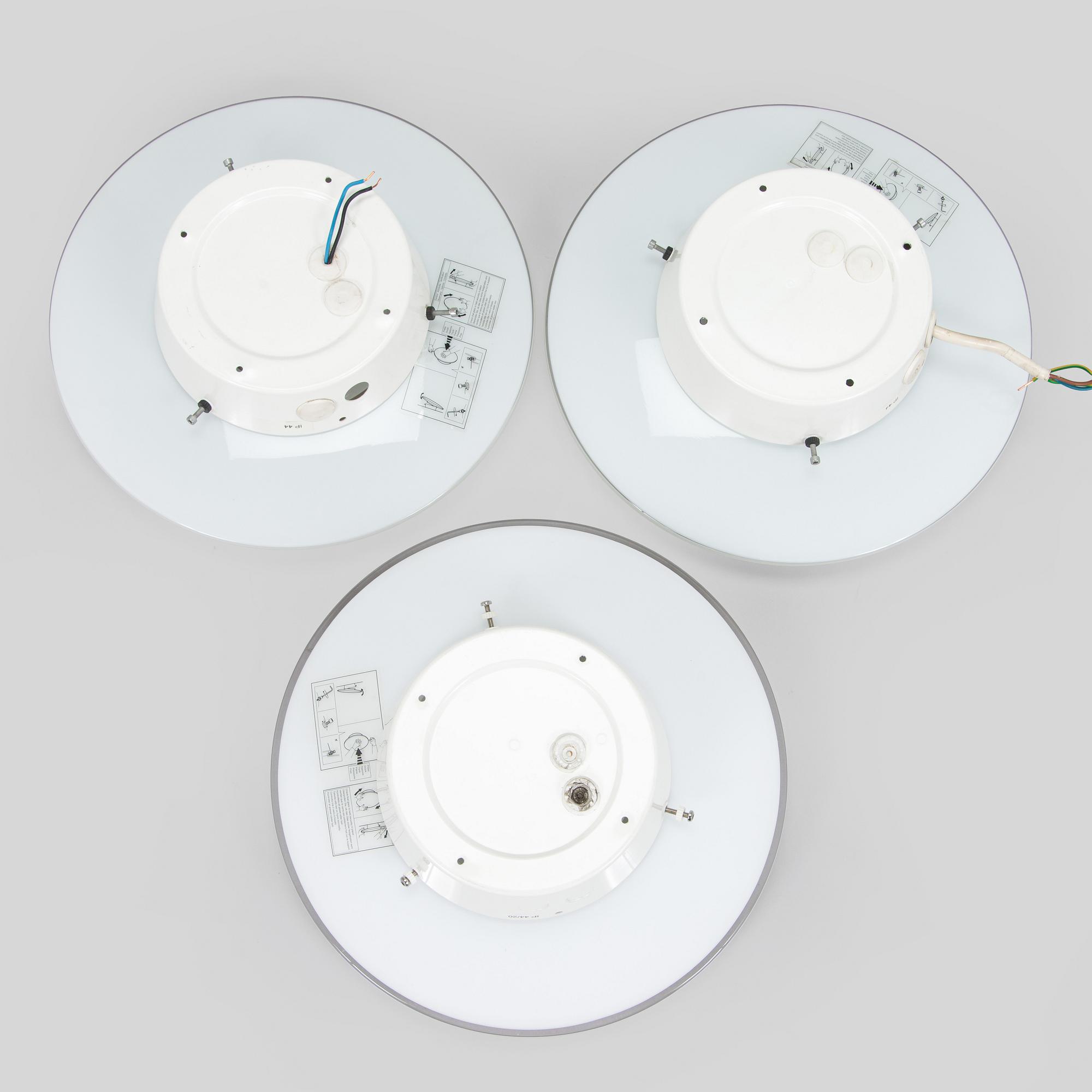 Arne Jacobsen, set of three ceiling lamps/wall lamps, "AJ-Eklipta", Louis Poulsen, Denmark.