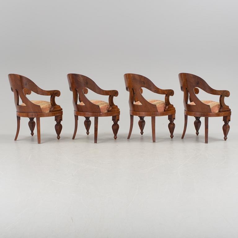 A set of four Empire armchairs "chaise gondole", Austria-Hungary first half 1800's.