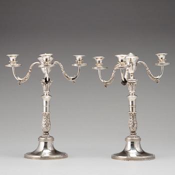 A pair of German 19th century silver candelabra, unidentified makers mark, Frankfurt.