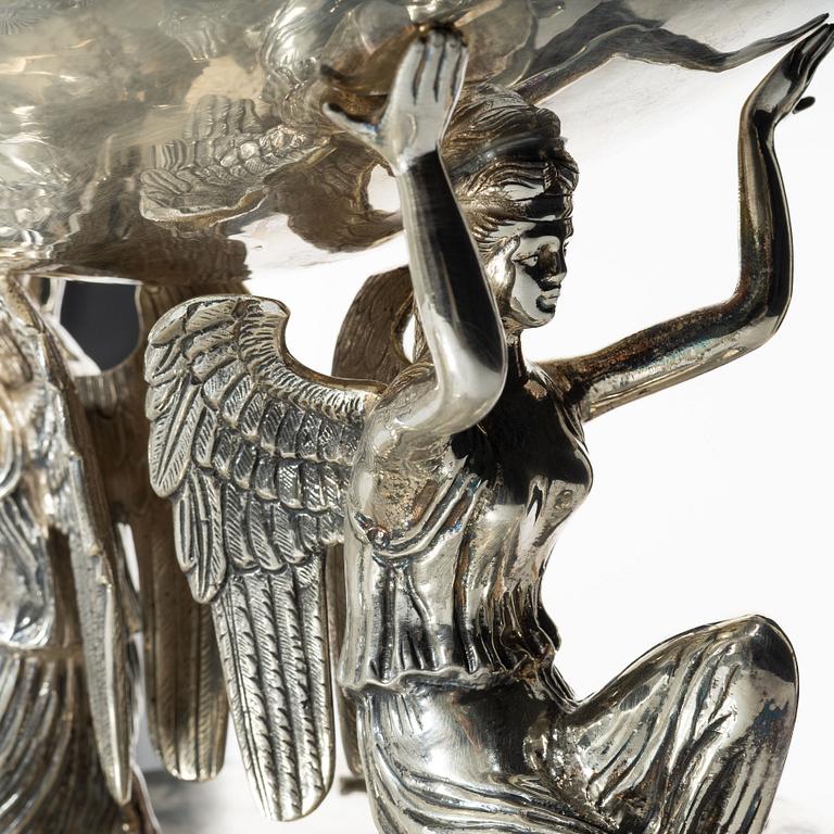Large covered centerpiece bowl, silver, Empire style, 20th Century.