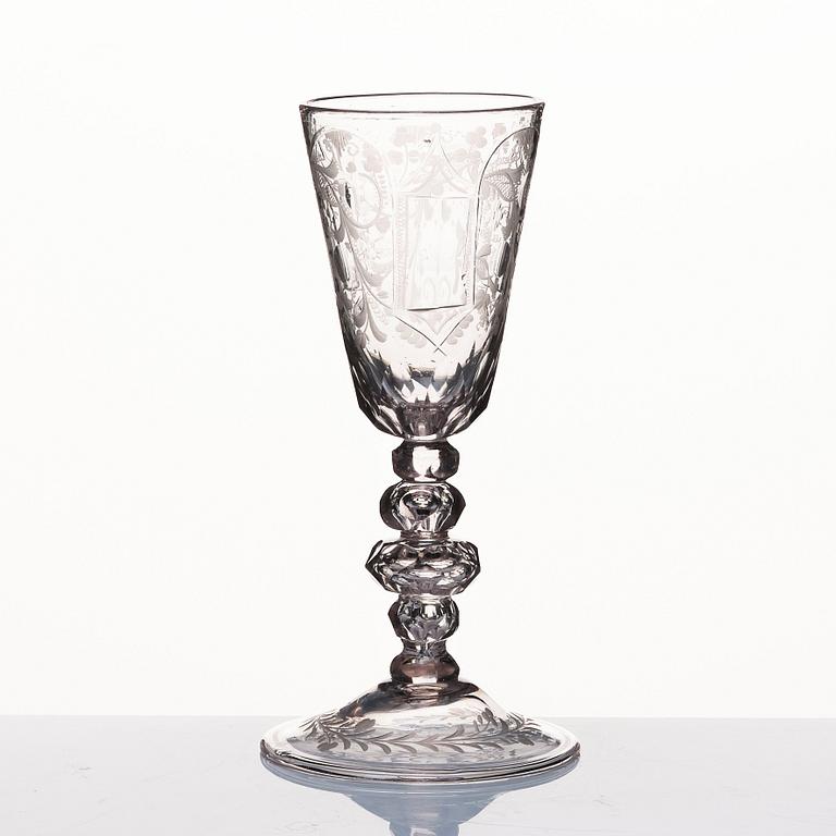 A large German cut and engraved goblet, 18th Century.