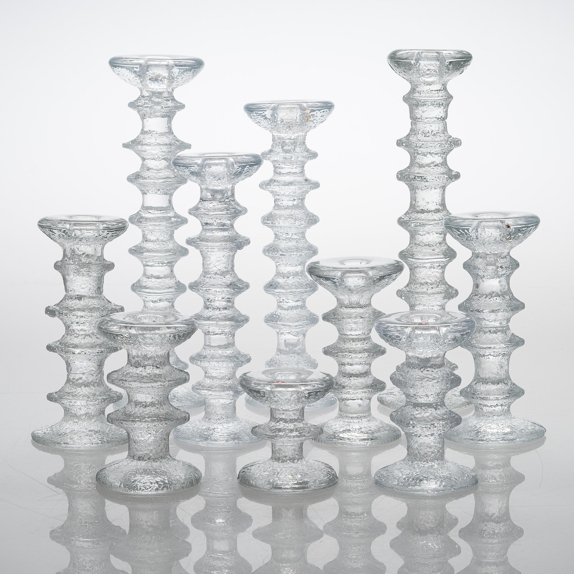 Timo Sarpaneva, A 10-piece set of "Festivo" glass candlesticks for Iittala.