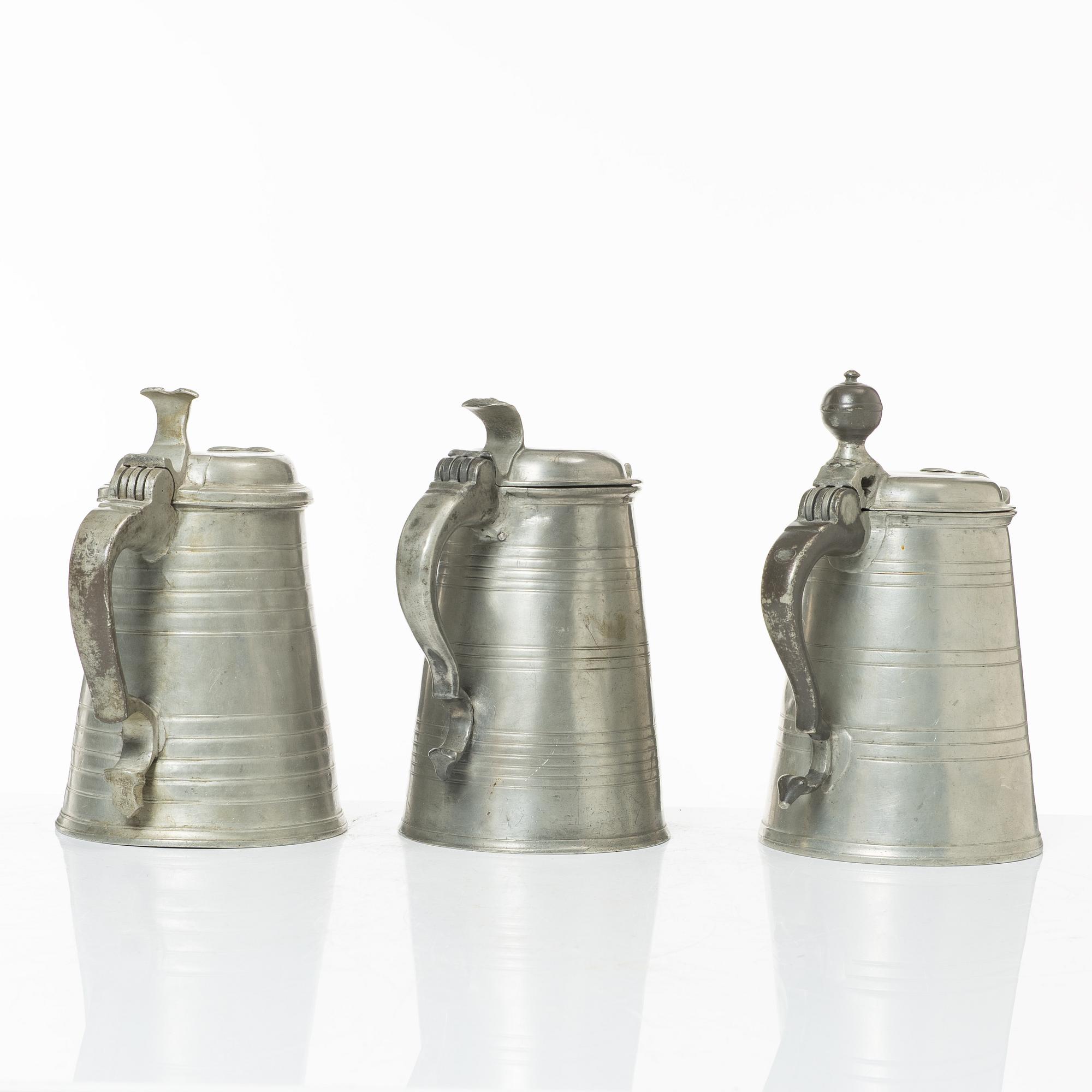 A set of three pewter tankars, Nyköping, Sweden, later part 18th century.