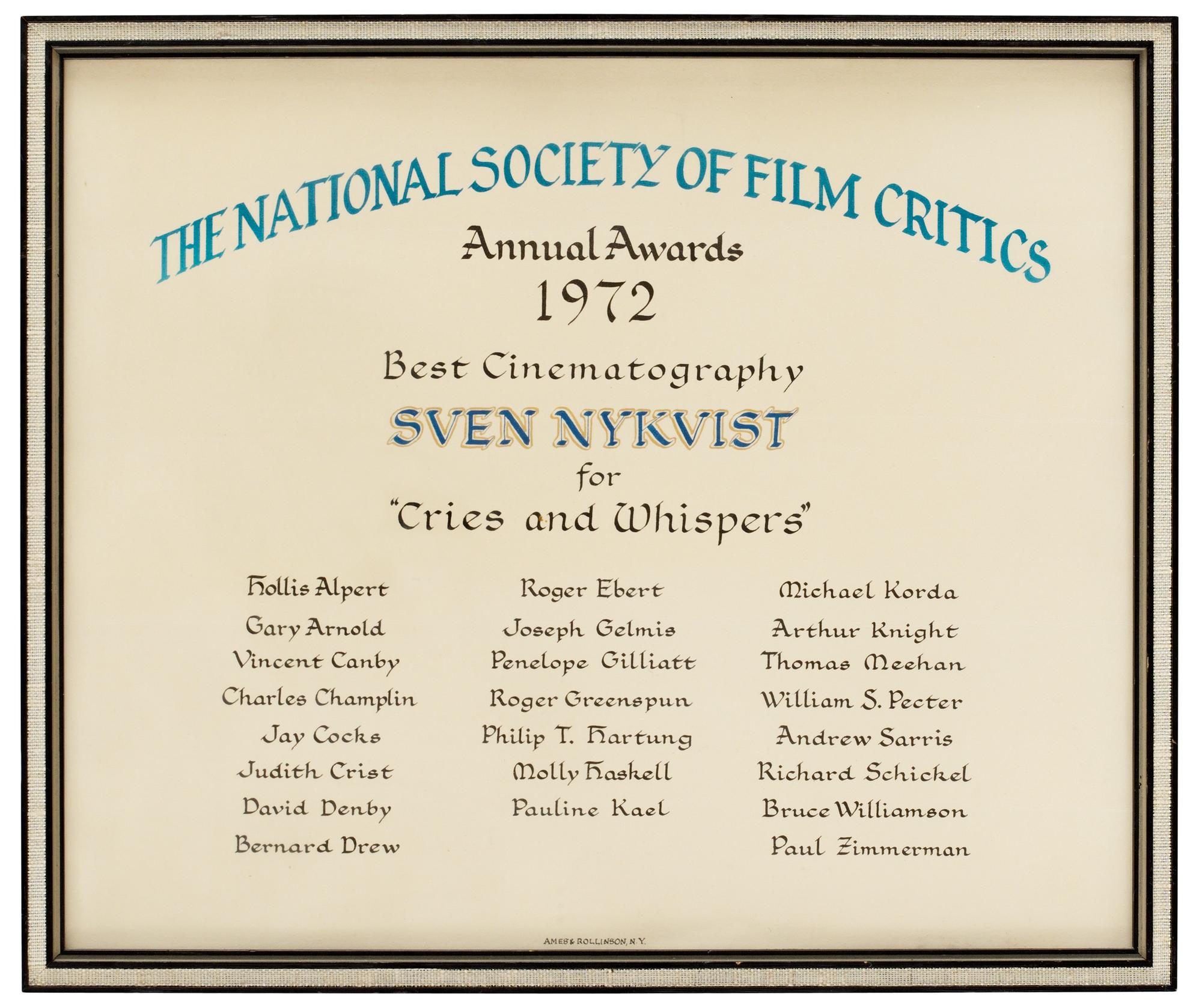DIPLOMA, Annual Awards 1972 Best Cinematography.
