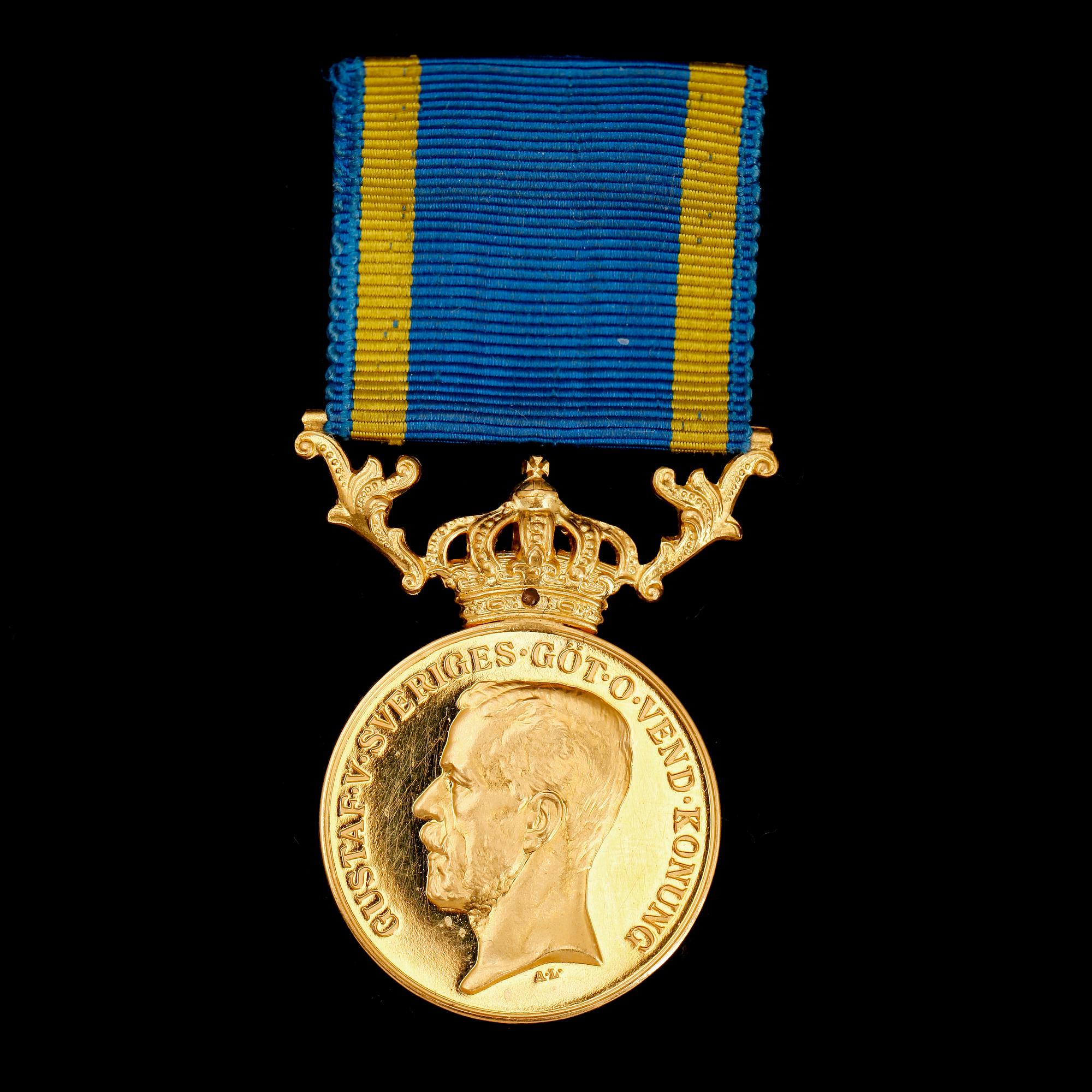 MEDALJ, guld, Gustaf V, 1929. Vikt ca 13 g.