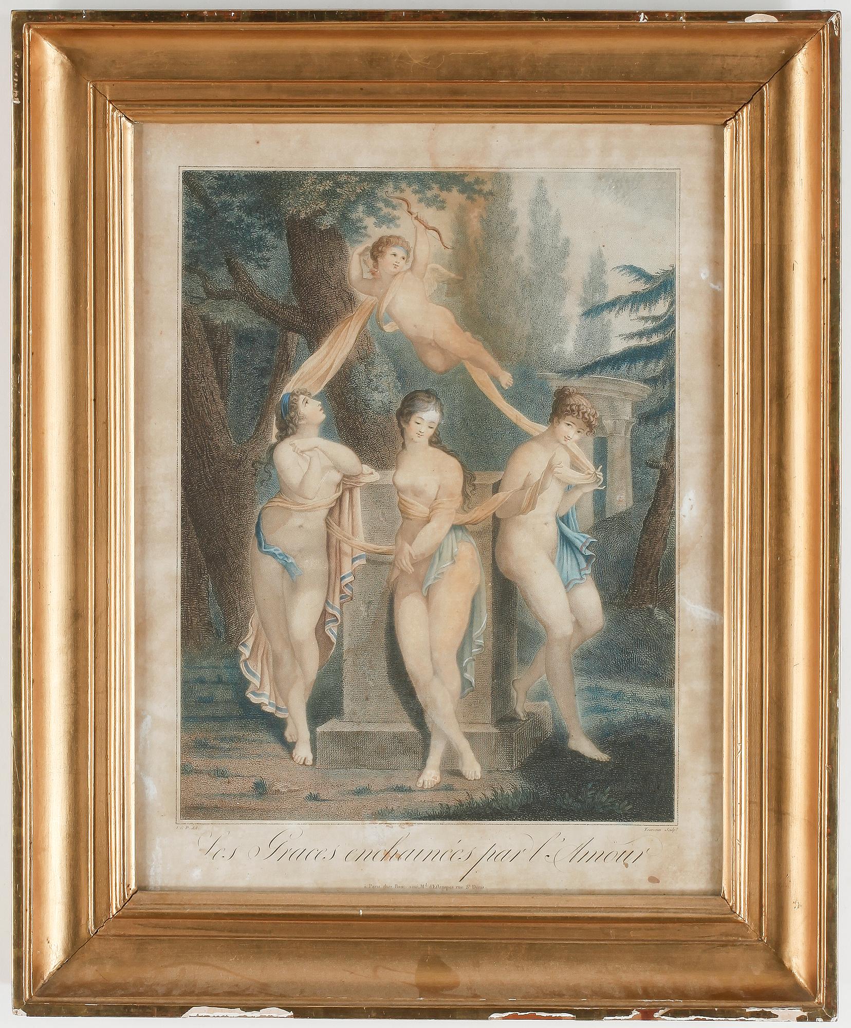 GRAVYRER, ett par, kolorerade, 1800-tal.