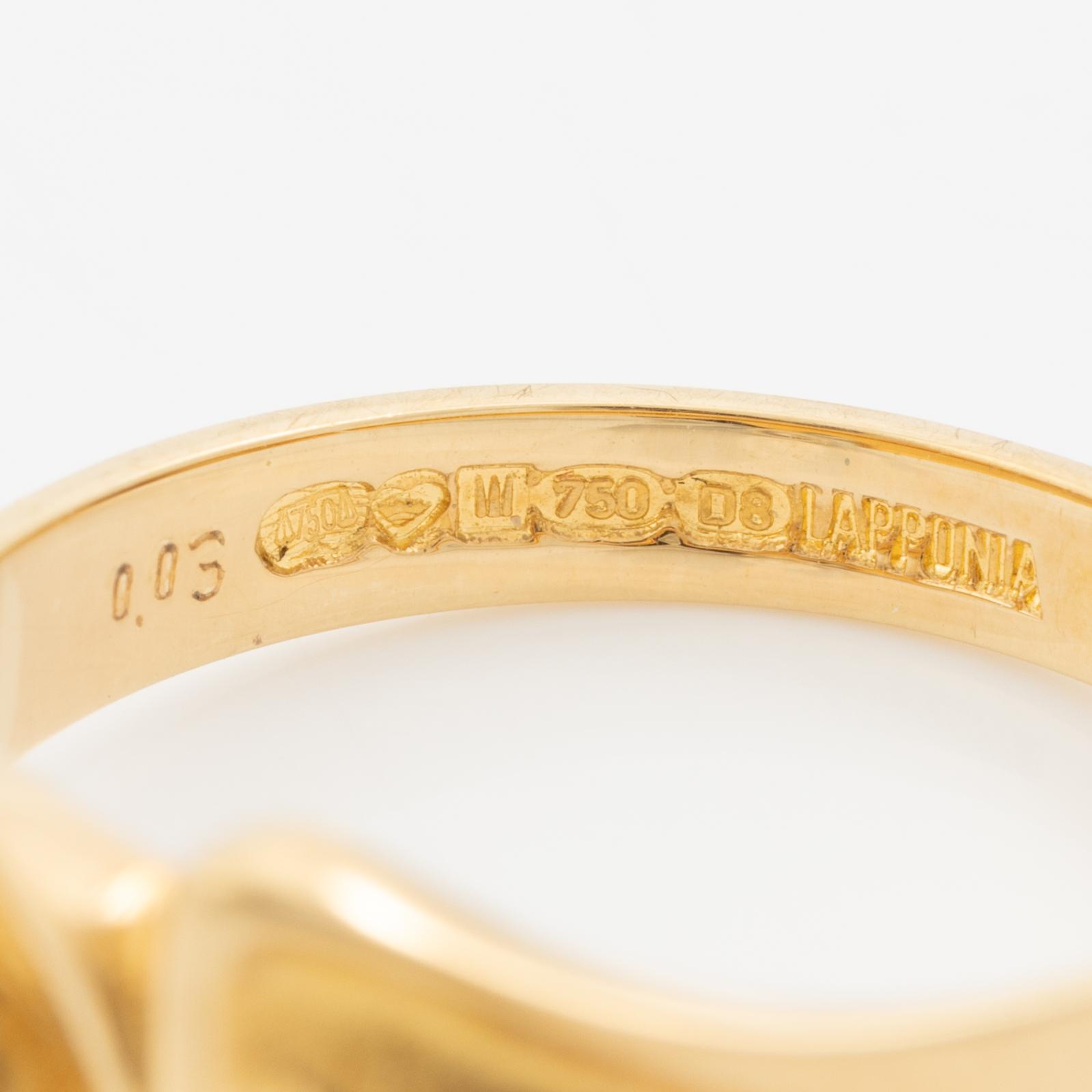 Lapponia, ring 18K gold set with a round brilliant-cut diamond, Finland 1981.
