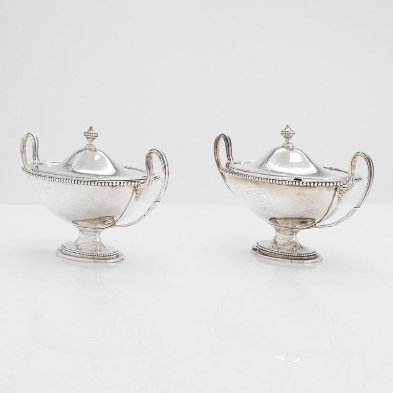 A pair of sterling silver sauce boats, London 1786. Unclear maker's mark,