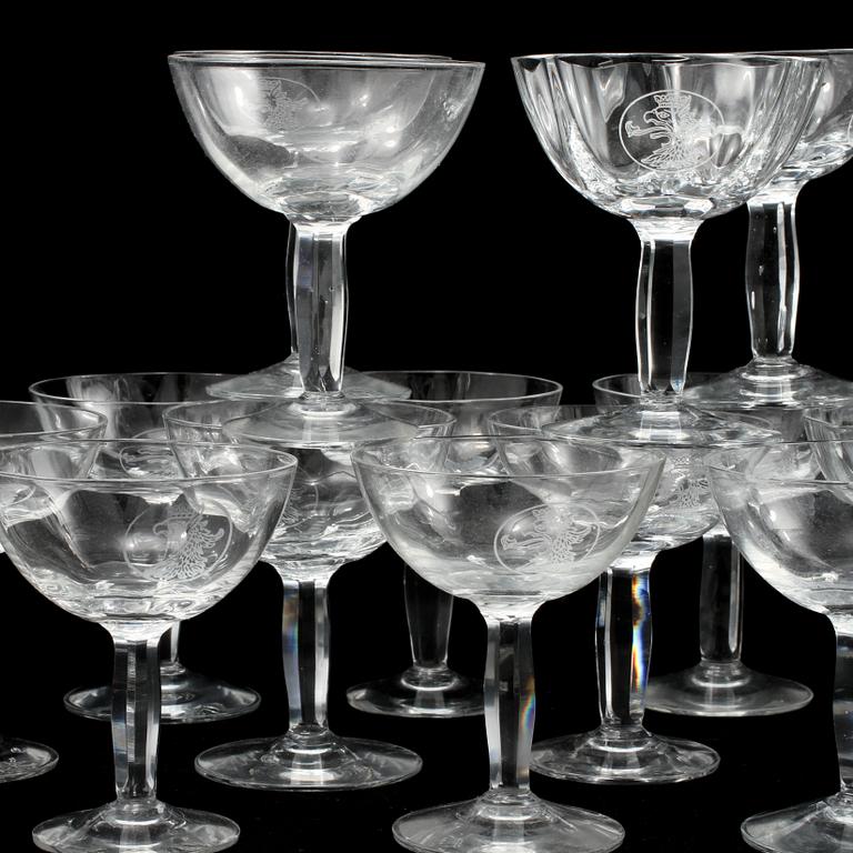 LIKÖRGLAS, 36 st snarlika, Malmö, omkring 1900-talets mitt.