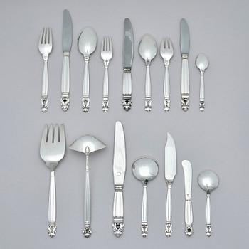Georg Jensen, bestickuppsättning, 139 delar "Konge/Acorn", sterling silver, design Johan Rohde, Köpenhamn efter 1945.