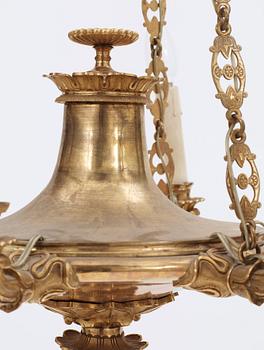 An Empire 19th century gilt bronze six-light hanging-lamp.