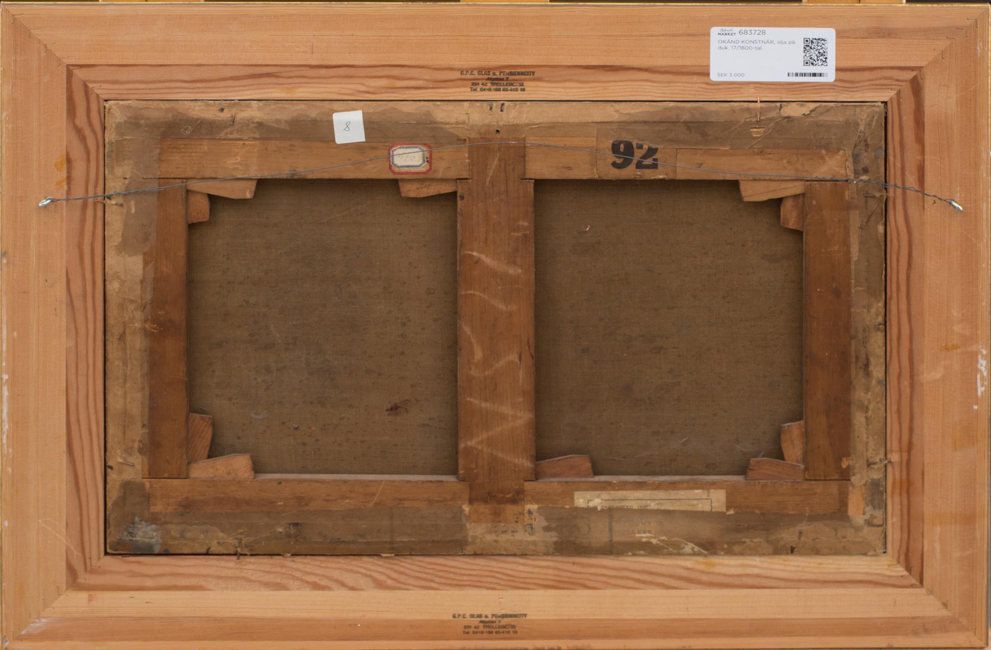 OKÄND KONSTNÄR, olja på duk, 17/1800-tal.