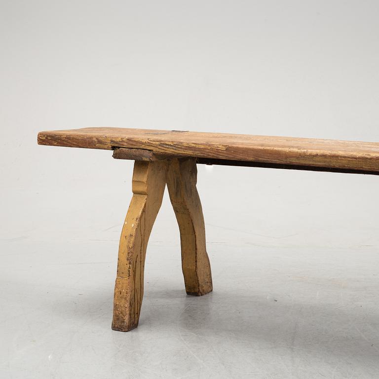 A painted pine bench, 19th Century.