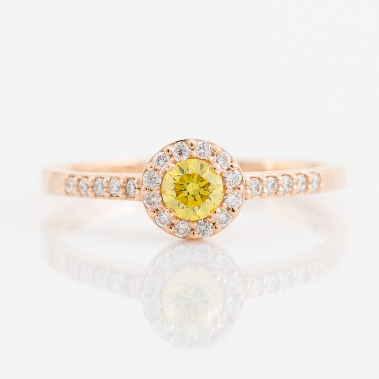 Brilliant cut colour treated yellow diamond ring.