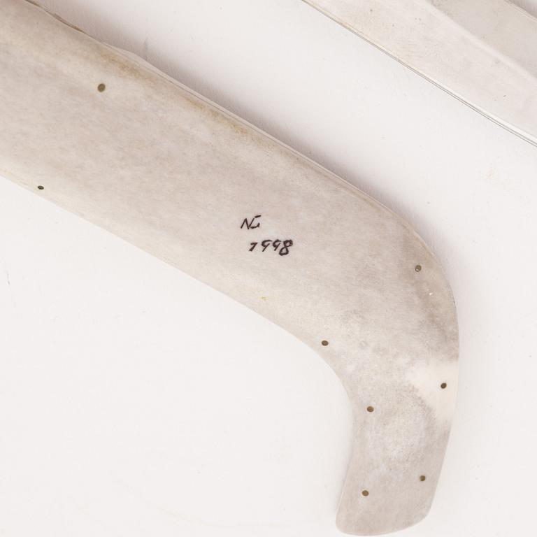 A reindeer horn knife by Gunnar Svonni, signed and dated 1998.