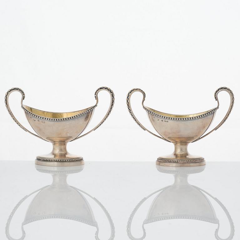 A pair of Swedish Gustavian parcel-gilt silver salt-cellars, mark of Arvid Floberg, Stockholm 1792.