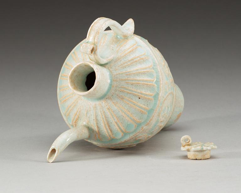 A pale green glazed ewer with cover, Song dynasty (960-1279).