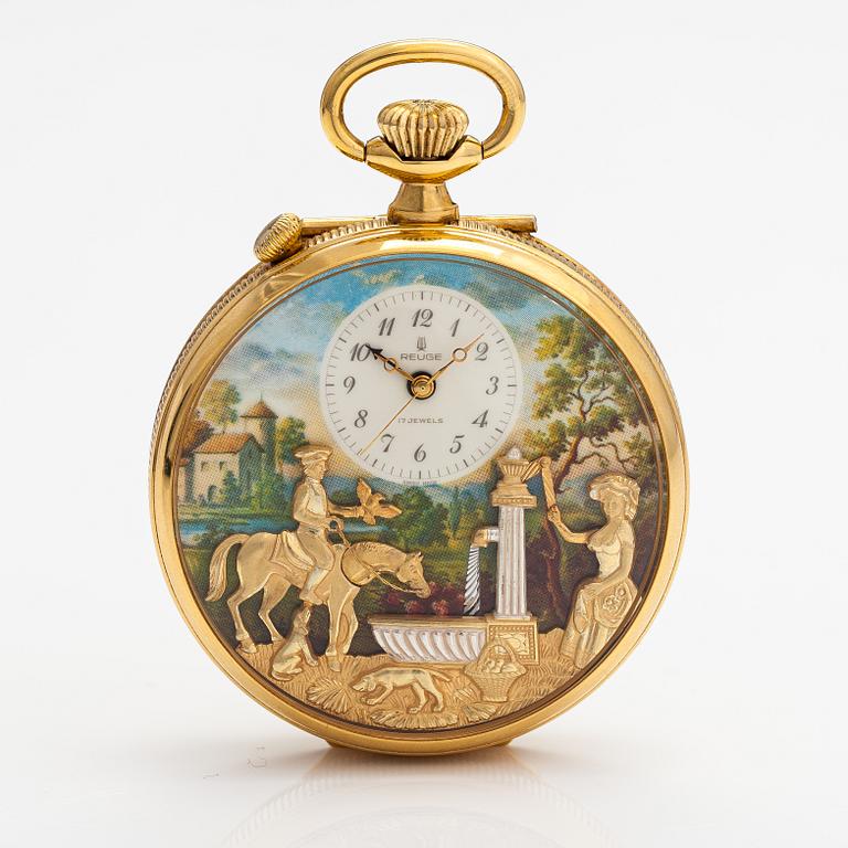 Charles Reuge "The Fountain", musical automaton pocket watch, alarm, 57 mm.