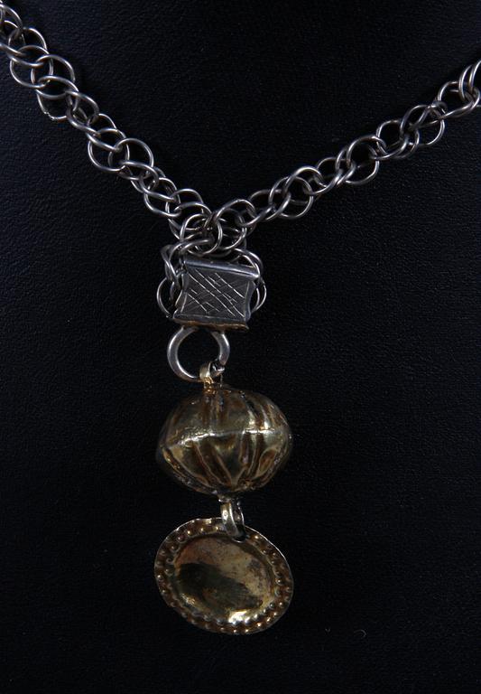 KEDJA MED HÄNGE, silver, allmoge, Skåne 1800-tal.