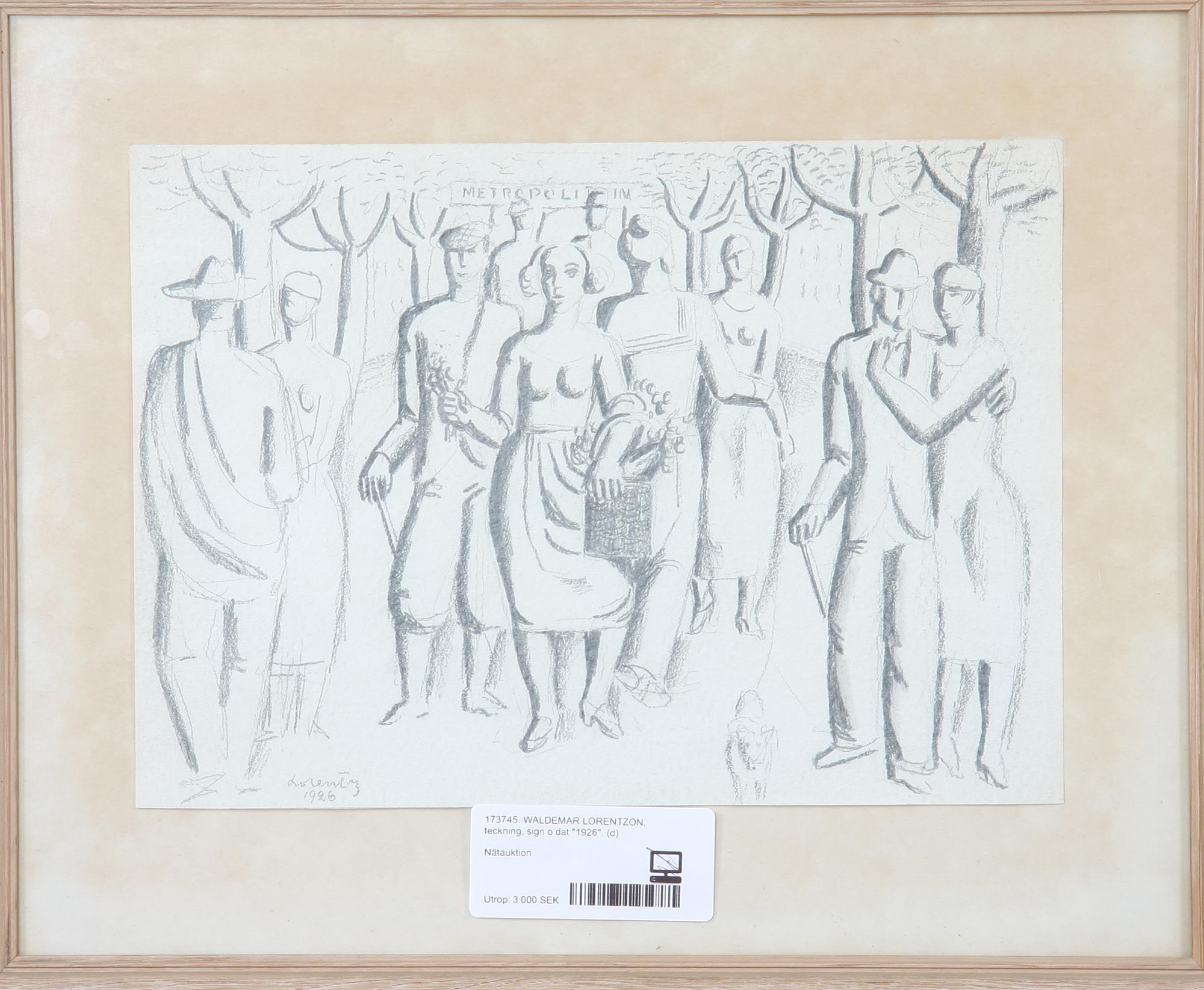 WALDEMAR LORENTZON, teckning, sign o dat "1926".