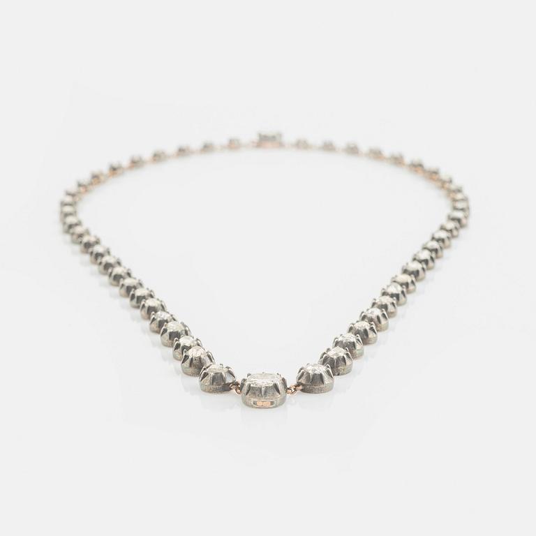 Collier silver och guld med gammalslipade diamanter, 1800-tal.