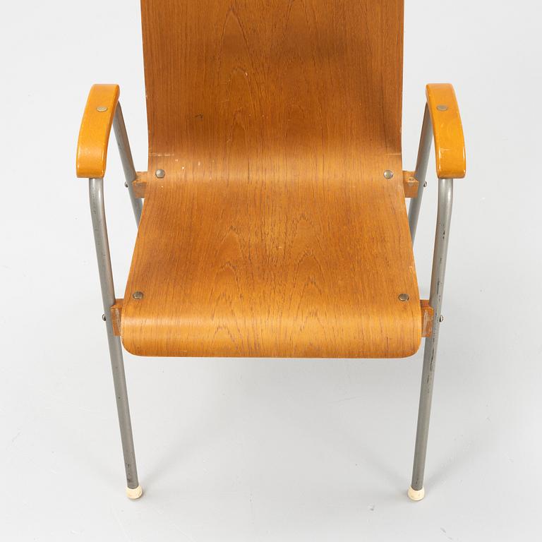 Six teak veneered armchairs, mid 20th century.