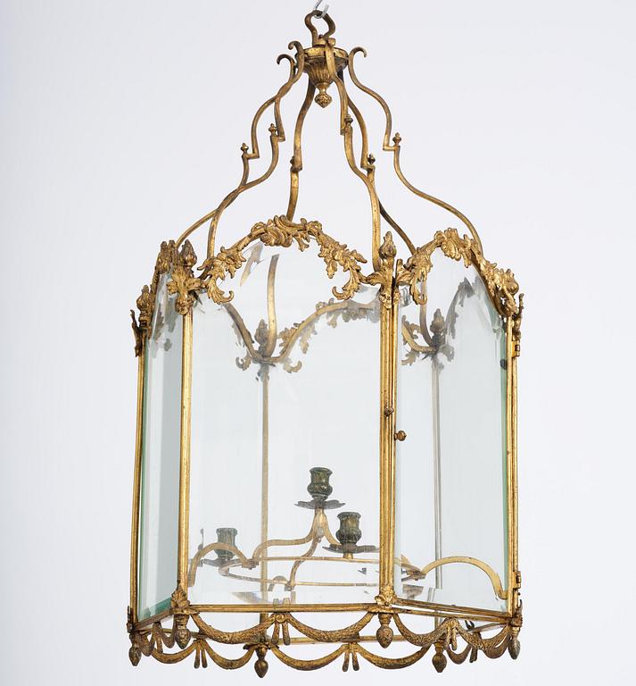 A fine Swedish rococo gilt-brass four-light lantern, Stockholm, later part of the 18th century.