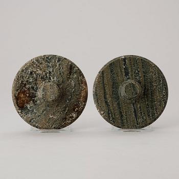 A pair of Swedish Empire 19th century green marble butter boxes.