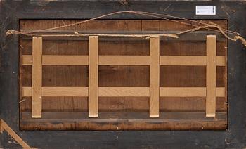 Unknown artist 17/18th Century. River landscape with buildings along the beaches.