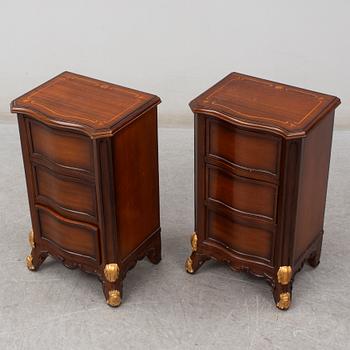 a set of a mahogany veneered and guilded rococo-style bed and two bedside tables.