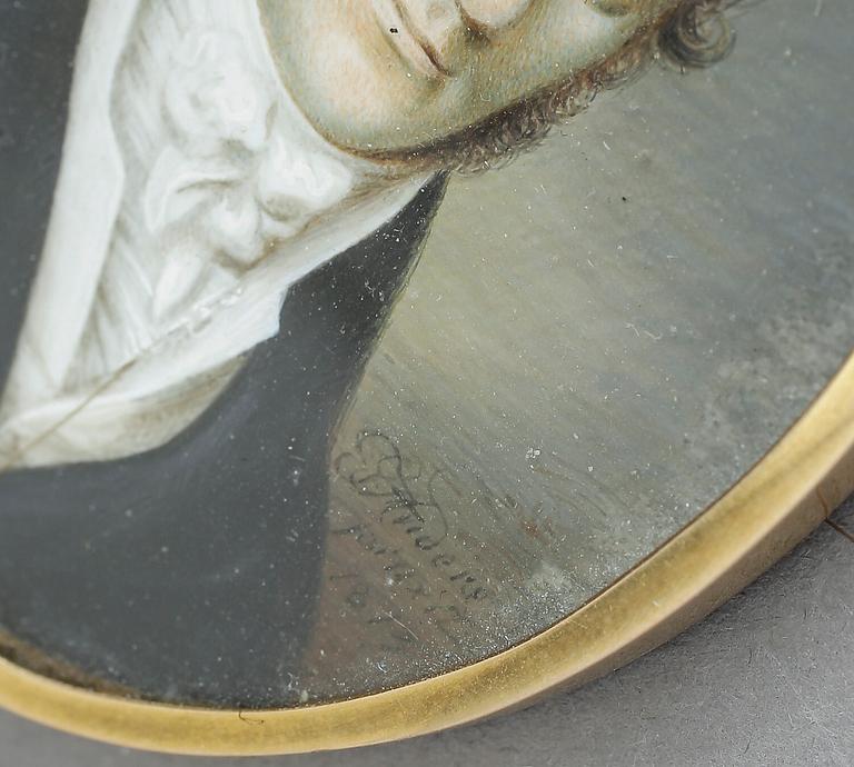 ANDERS GUSTAF ANDERSSON, miniatyr, gouache. Signerad och daterad 1813. Ram i 18k guld.