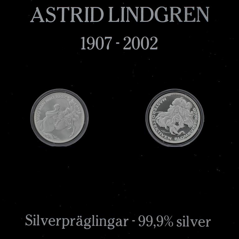 MYNT, 14 st, silver, "Bevara Astrid Lindgrens barnvärld", 2000-tal. Tot vikt 370g.