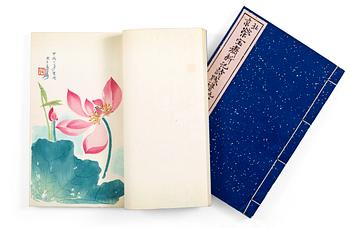 Book, two vol, with 120 woodcuts in colours, after paintings by Qi Baishi among others.
