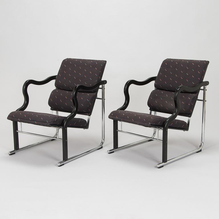 Yrjö Kukkapuro, A pair of 1980s 'Experiment' open armchairs for Avarte, Finland.
