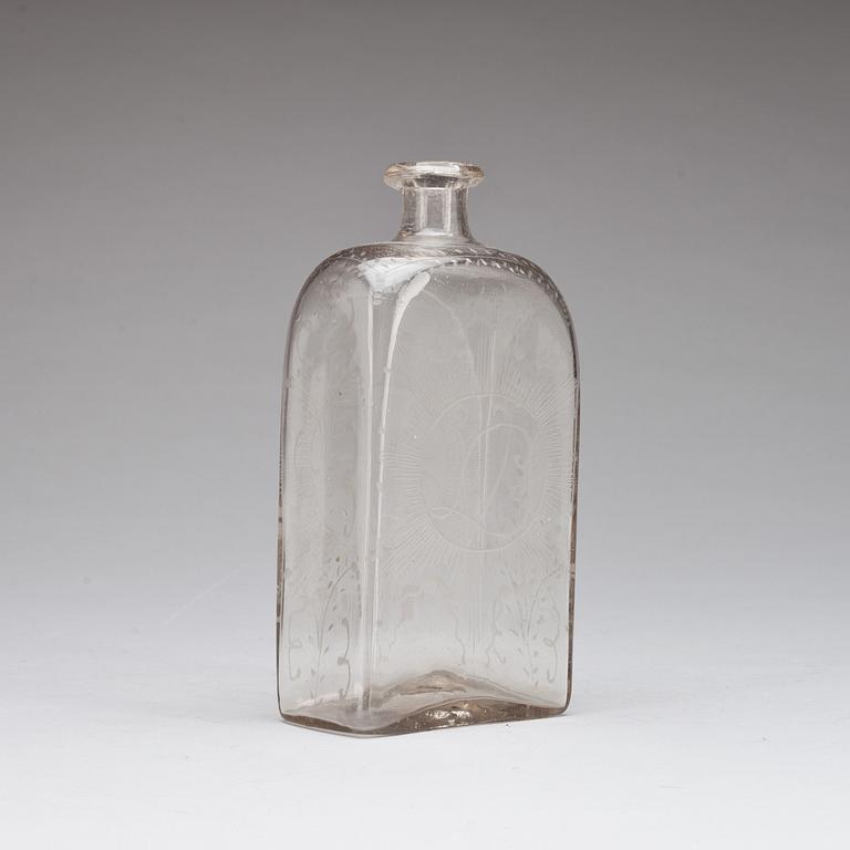 BRÄNNVINSFLASKA, glas. 1700-tal.