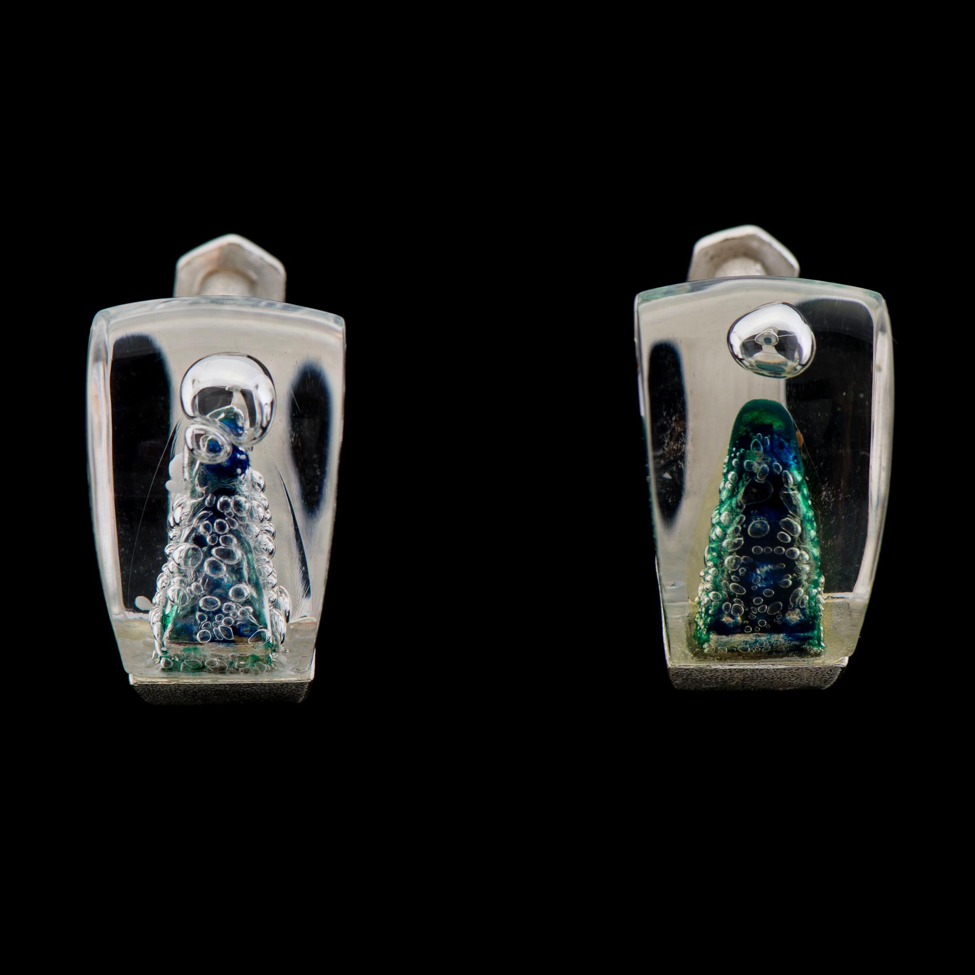 Björn Weckström, A PAIR OF EARRINGS, "Mikronit", silver, acrylic. Lapponia 1974.