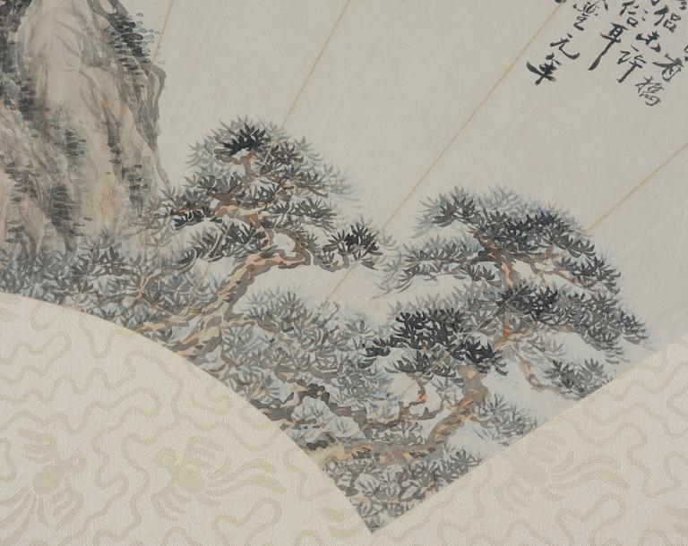 Solfjädersmålningar, tre stycken, Kina, 1900-tal.