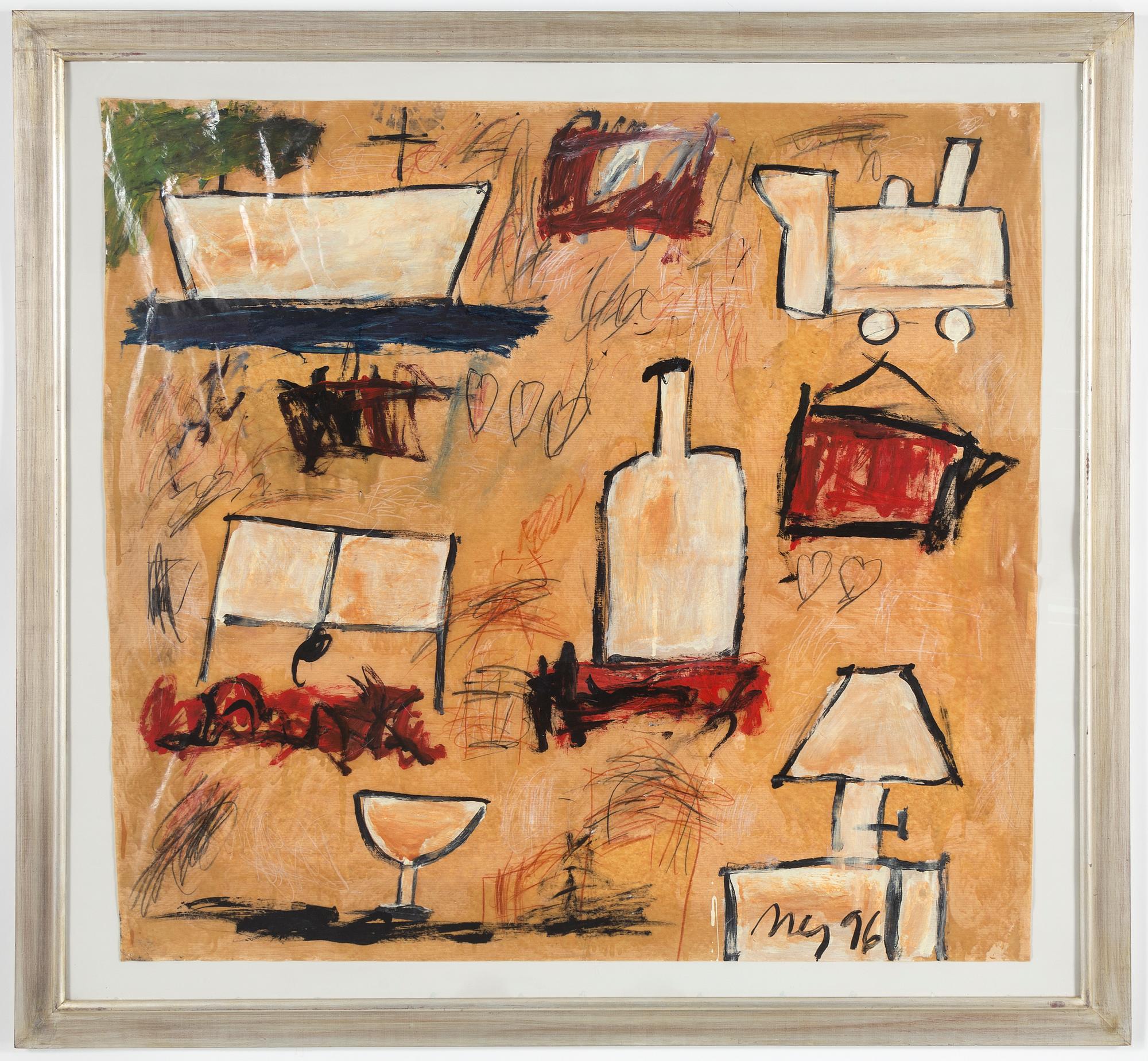 ARAMIS NEY, mixed media on paper, signed with monogram, dated 96.