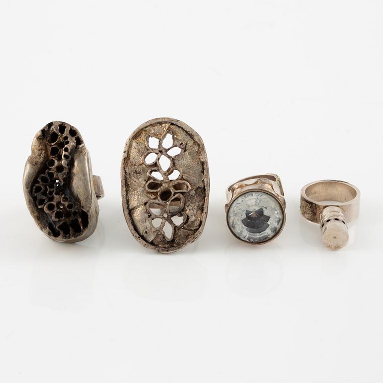 Lars Arby, four rings, sterling silver, Gothenburg 1967, 1969 and 1976.