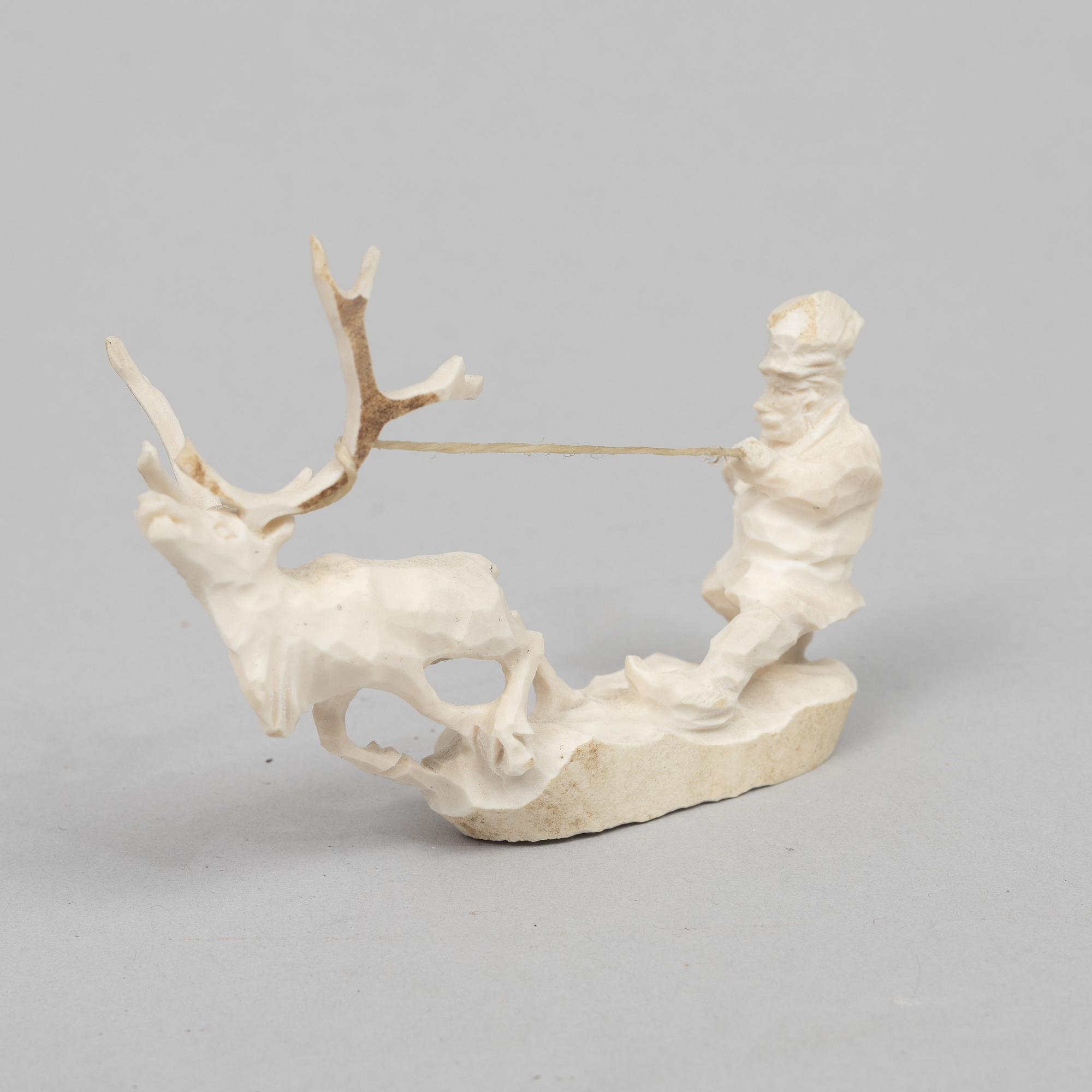 Erik Norberg, antler figurines figurines, signed with monogram and dated -57, -58 and -60.