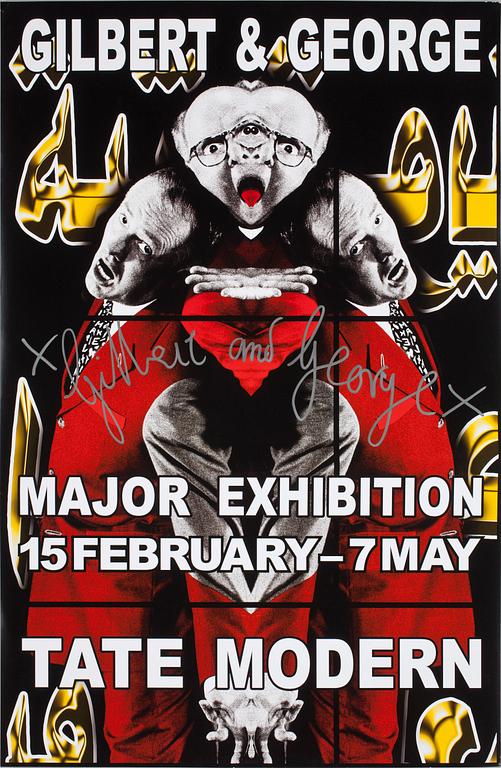 GILBERT & GEORGE, signerad utställningsaffisch.