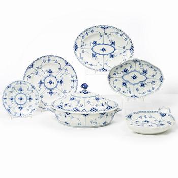 Royal Copenhagen, 15 pieces of half lace 'blue Fluted' porcelain, Denmark, 1958-1973.