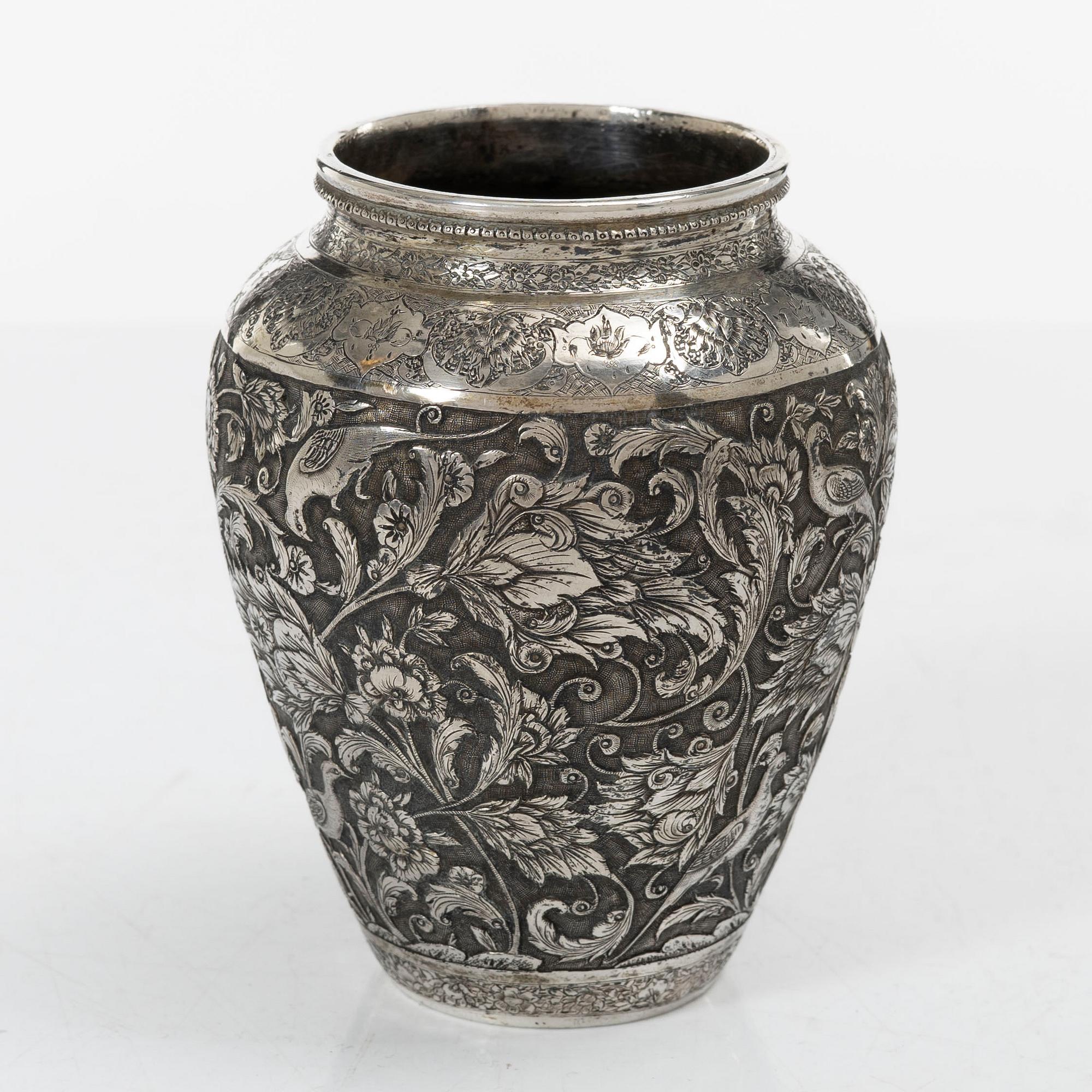 A Persian silver vase, 20th century.