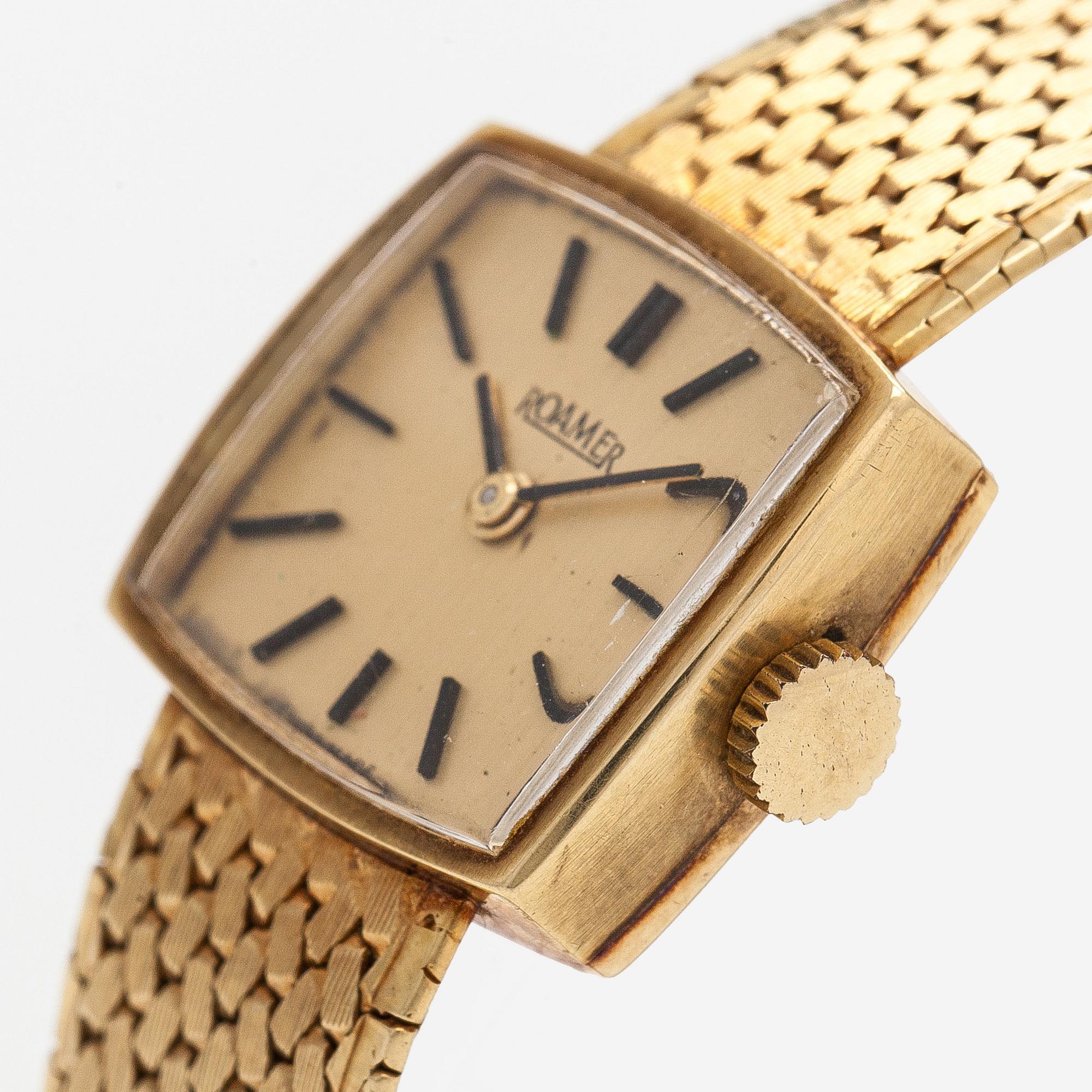 Roamer, armbandsur, 19 x 17 mm, 14K guld, manuell.