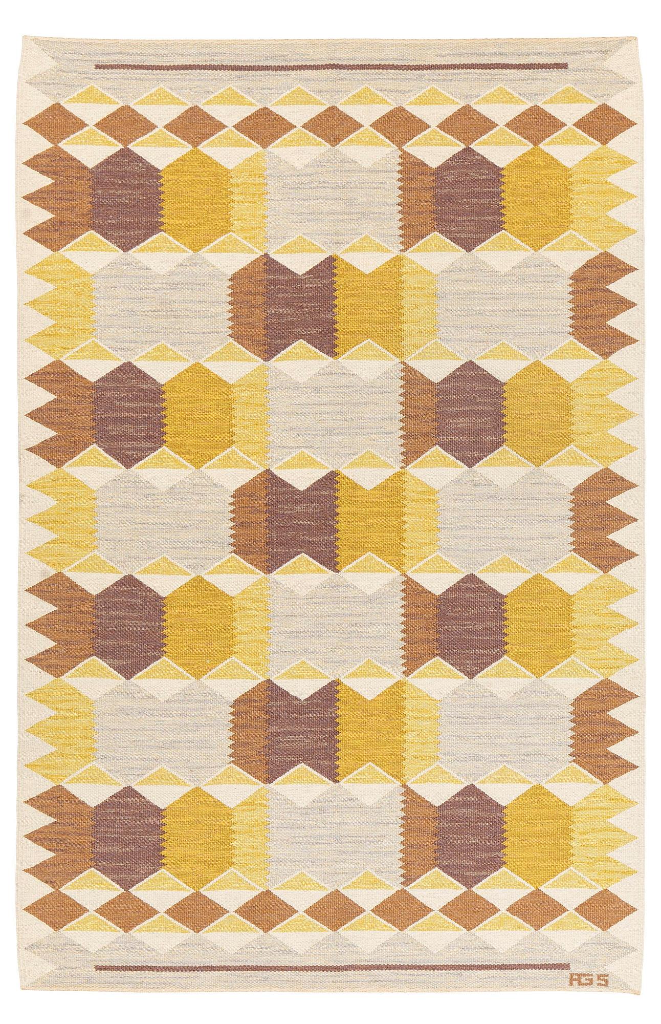 Anna-Greta Sjöqvist, matta, gobelängteknik, 252 x 166 cm, signerad AGS.