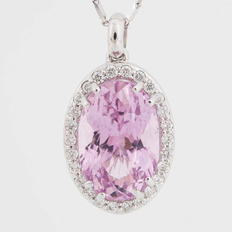 Kunzite and brilliant-cut diamond necklace.
