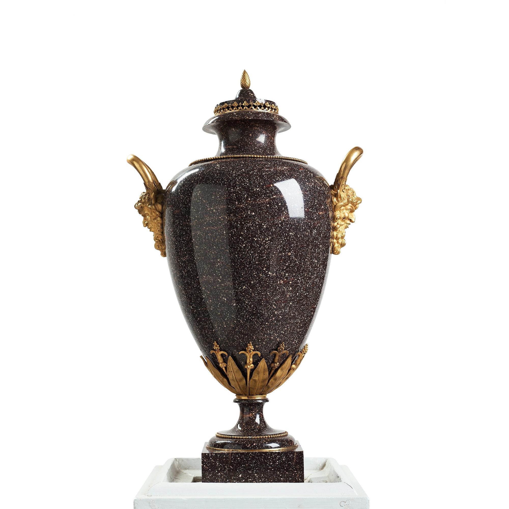 A late Gustavian circa 1800 porphyry and ormolu Vase by Court bronze chaser and gilder F.L. Rung (1758-1837) not signed.