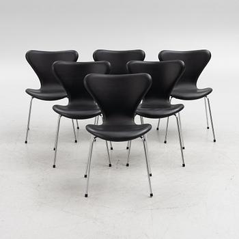 Arne Jacobsen, six "Seven" chairs, Fritz Hansen, Denmark.