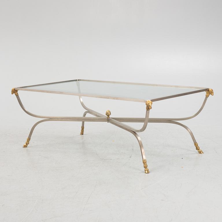A contemporary glass and steel coffee table,
